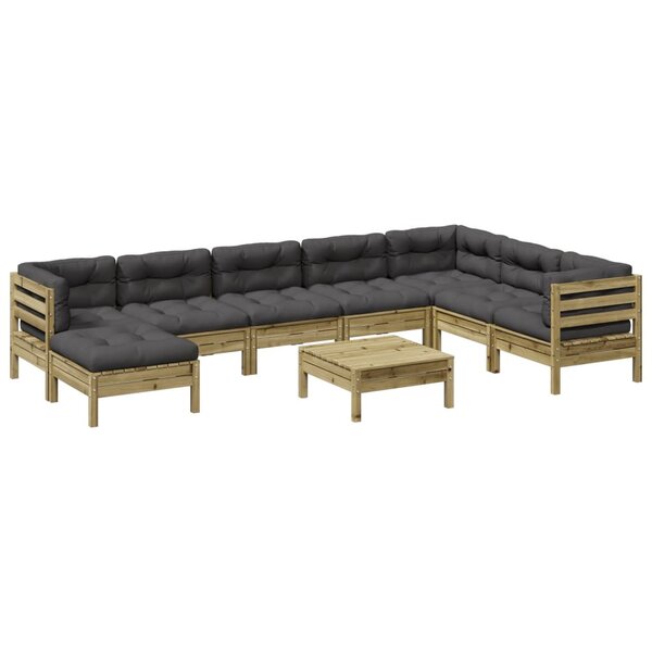 vidaXL Salon de jardin avec coussins 9 Pièces bois de pin imprégné
