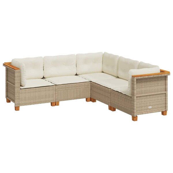 vidaXL Salon de jardin avec coussins 5 Pièces beige résine tressée