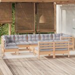 vidaXL Salon de jardin 10 Pièces avec coussins gris bois de pin massif