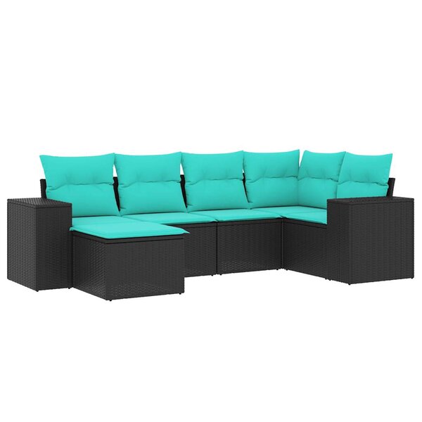 vidaXL Salon de jardin 6 Pièces avec coussins noir résine tressée