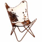 vidaXL Chaise papillon marron et blanc cuir de vache