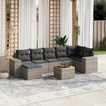 vidaXL Salon de jardin 8 Pièces avec coussins gris résine tressée