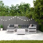 vidaXL Salon de jardin 7 Pièces avec coussins blanc bois de pin massif