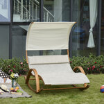 Bain de soleil transat design à bascule 2 pers. tétière & pare-soleil inclus bois pin pré-huilé textilène crème chiné