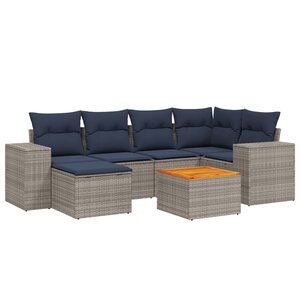 vidaXL Salon de jardin 7 Pièces avec coussins gris résine tressée