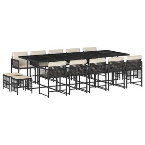vidaXL Ensemble à manger de jardin 15 Pièces coussins noir résine tressée