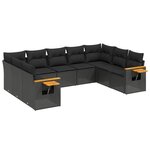 vidaXL Salon de jardin 9 Pièces avec coussins noir résine tressée
