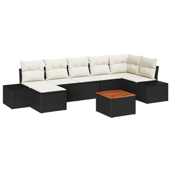 vidaXL Set de salon de jardin 8 pièces avec coussins Noir Poly Rattan Acacia