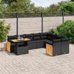 vidaXL Salon de jardin 10 Pièces avec coussins noir résine tressée