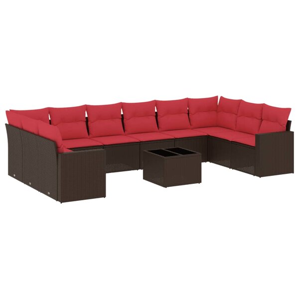 vidaXL Salon de jardin et coussins 11 Pièces marron résine tressée
