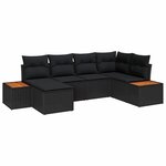 vidaXL Ensemble de canapé de jardin avec coussin 6 Pièces Noir Poly rotin