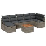 Ensemble de canapés de jardin 8 pièces avec coussins gris poly rattan