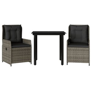 vidaXL Ensemble à manger de jardin 3 Pièces coussins gris résine tressée