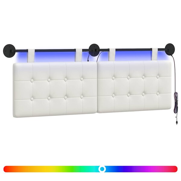 vidaXL Tête de lit suspendue Avec lumière LED Blanc Simili cuir