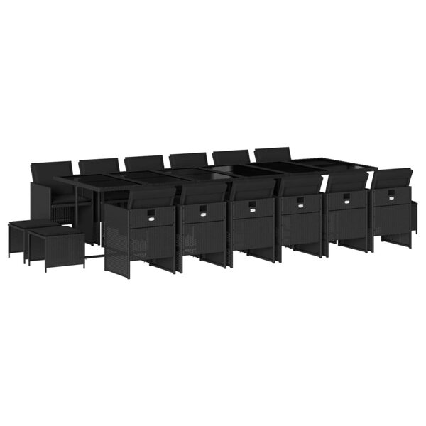 vidaXL Ensemble à manger de jardin 17 Pièces coussins noir résine tressée