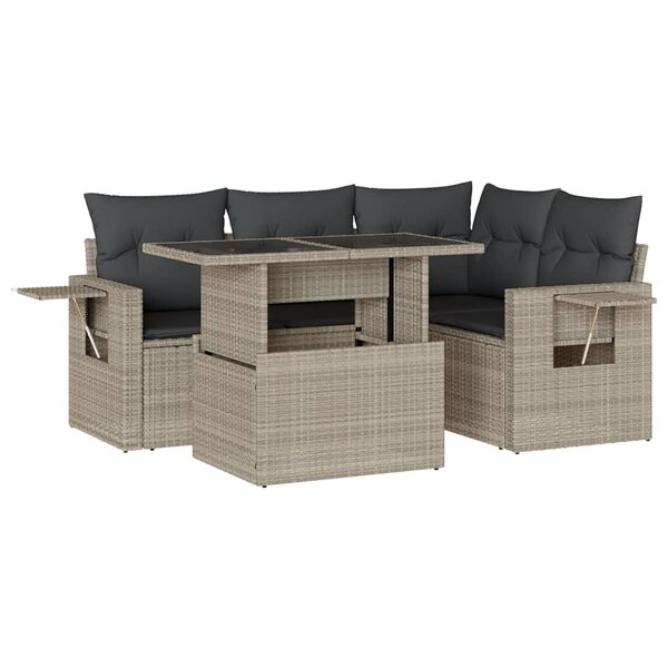 vidaXL Salon de jardin 5 Pièces avec coussins gris clair résine tressée