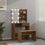 vidaXL Ensemble de coiffeuse avec LED Chêne marron Bois d'ingénierie