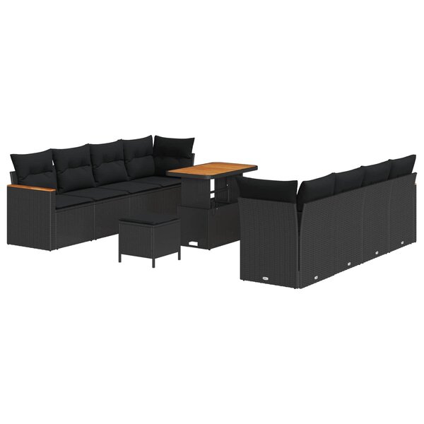 vidaXL Ensemble de canapé de jardin 11 Pièces Noir polyrotin