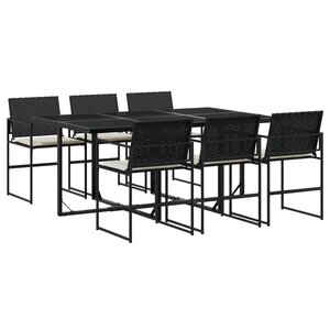 vidaXL Ensemble à manger de jardin coussins 7 Pièces noir résine tressée