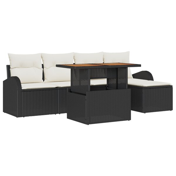 Canapé de Jardin vidaXL 6 Pièces avec Coussins Noir en Poly Rattan