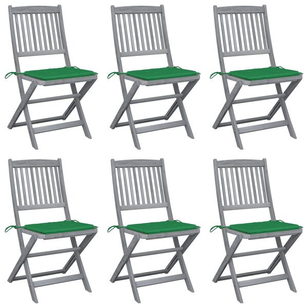 vidaXL Chaises pliables d'extérieur lot de 6 et coussins Bois d'acacia