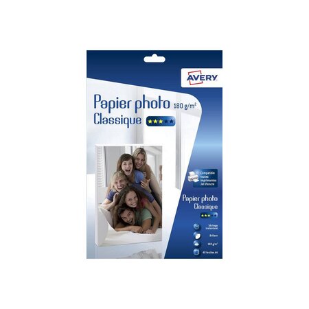 Papier photo brillant A4 blanc 180g - Boîte de 40 feuilles (paquet 40 unités)