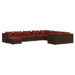 vidaXL Salon de jardin 10 Pièces avec coussins Résine tressée Marron