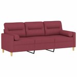 vidaXL Canapé 3 places avec oreillers décoratifs bordeaux 180 cm tissu