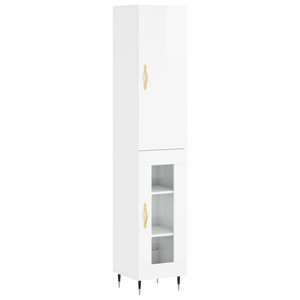 vidaXL Buffet haut Blanc brillant 34 5x34x180 cm Bois d'ingénierie