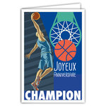 Carte Joyeux Anniversaire avec Enveloppe pour Fan de Basketball - Affichette Mini Posters Format 17x11 5cm - Sport Ballon Rond Panier Joueur Champion Supporter Supportrice Rétro Vintage