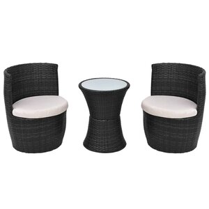 vidaXL Mobilier de bistro 3 Pièces avec coussins Résine tressée Noir