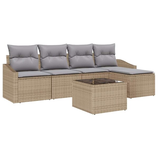vidaXL Ensemble de canapé de jardin 6 Pièces Beige Poly rotin