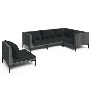 vidaXL Salon de jardin 5 Pièces avec coussins Résine tressée Gris foncé