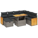 vidaXL Salon de jardin 8 Pièces avec coussins gris résine tressée