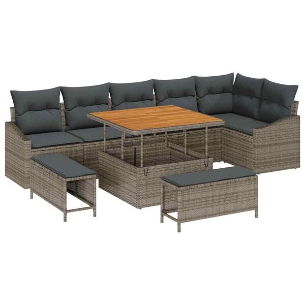 vidaXL Ensemble de canapé de jardin avec coussin 9 Pièces Gris Poly rotin
