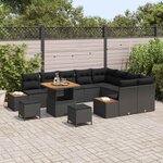 vidaXL Ensemble de canapé de jardin avec coussin 12 Pièces Noir