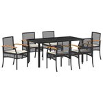 vidaXL Ensemble de salle à manger pour jardin 7 Pièces Noir Rotin
