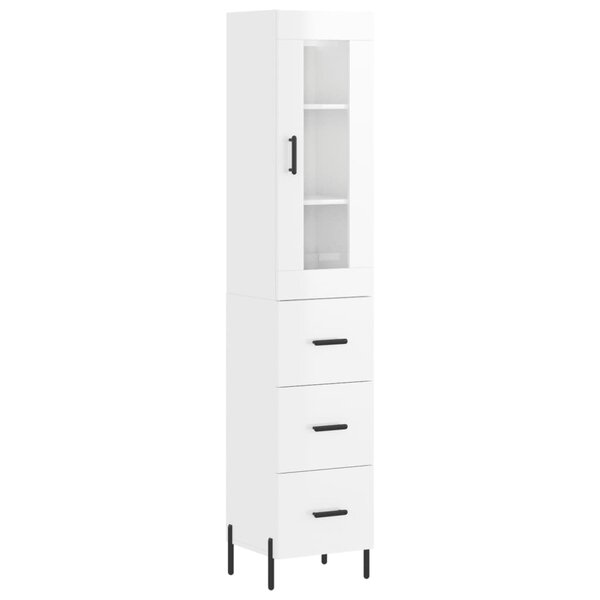 vidaXL Buffet haut Blanc brillant 34 5x34x180 cm Bois d'ingénierie