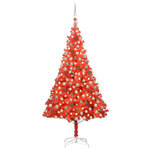 vidaXL Arbre de Noël artificiel pré-éclairé et boules rouge 240 cm PVC