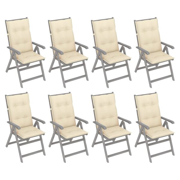vidaXL Chaises inclinables de jardin avec coussins 8 Pièces Gris Acacia