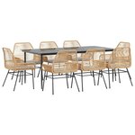 vidaXL Ensemble à manger jardin coussins 9Pièces marron poly rotin verre