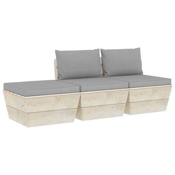 vidaXL Salon de jardin palette 3 Pièces avec coussins bois d'épicéa
