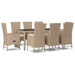vidaXL Ensemble à manger de jardin et coussins 9 Pièces beige Poly rotin