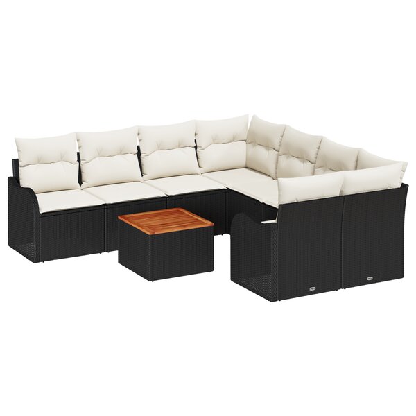 Set de Sofa de Jardin Modulaire de 9 Pièces avec Coussins Noir Poly Rattan Acacia