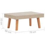 vidaXL Table basse de jardin Résine tressée Beige