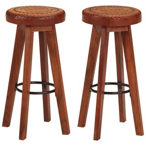 vidaXL Tabourets de bar 2 Pièces Cuir véritable et bois d'acacia solide