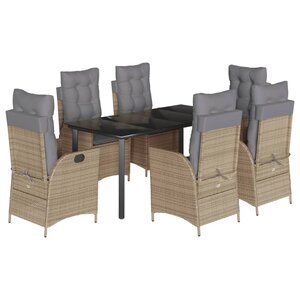 vidaXL Ensemble à manger de jardin et coussins 7 Pièces beige poly rotin