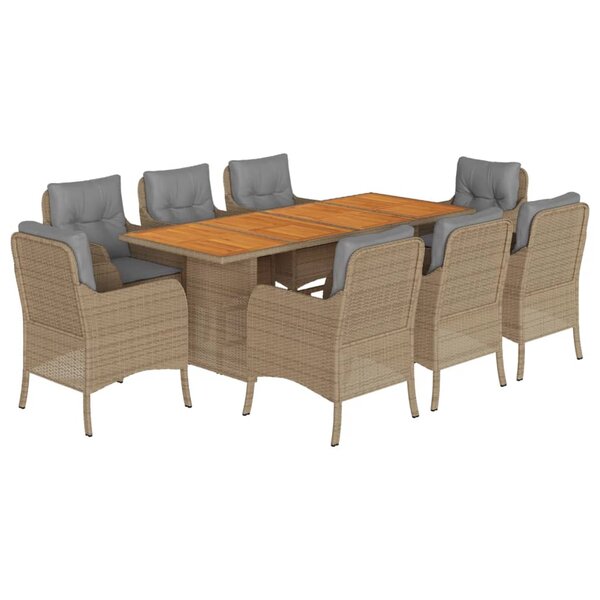 vidaXL Ensemble à manger de jardin et coussins 9 Pièces beige Poly rotin