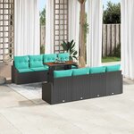vidaXL Ensemble de canapé de jardin 9 Pièces Noir et Sarcelle