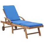 vidaXL Chaises longues avec coussins 2 Pièces Bois de teck solide Bleu